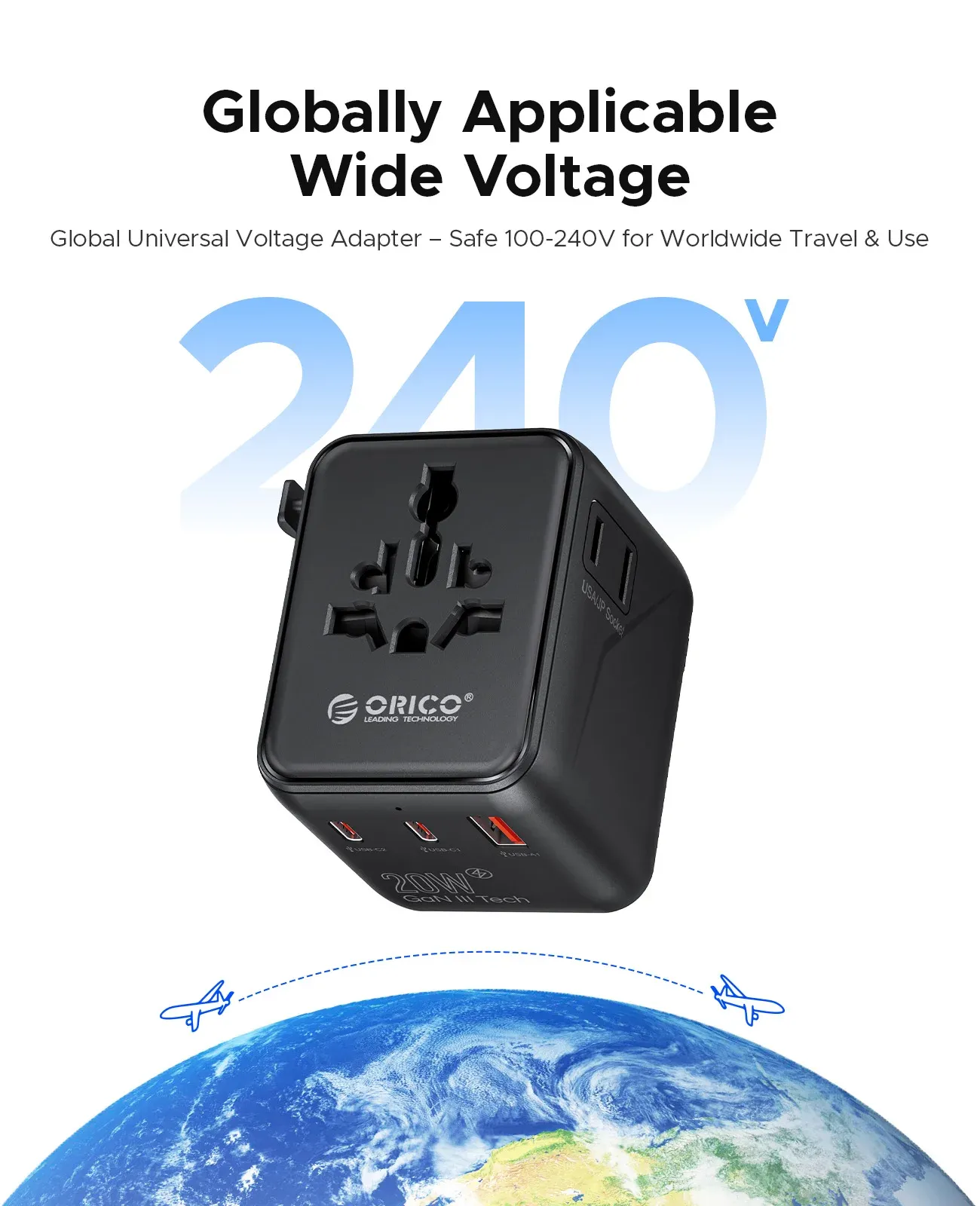ORICO 20W GaN wereldstekker met USB en Type-C
