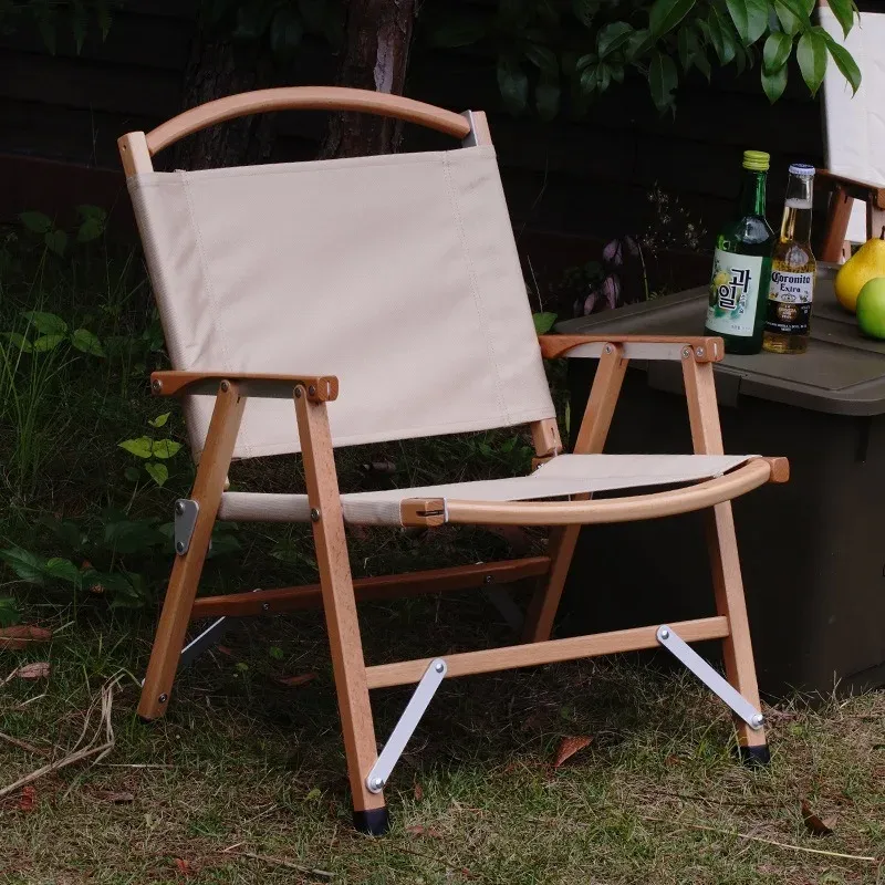 Opvouwbare beukenhouten campingstoel met Oxford-zitting