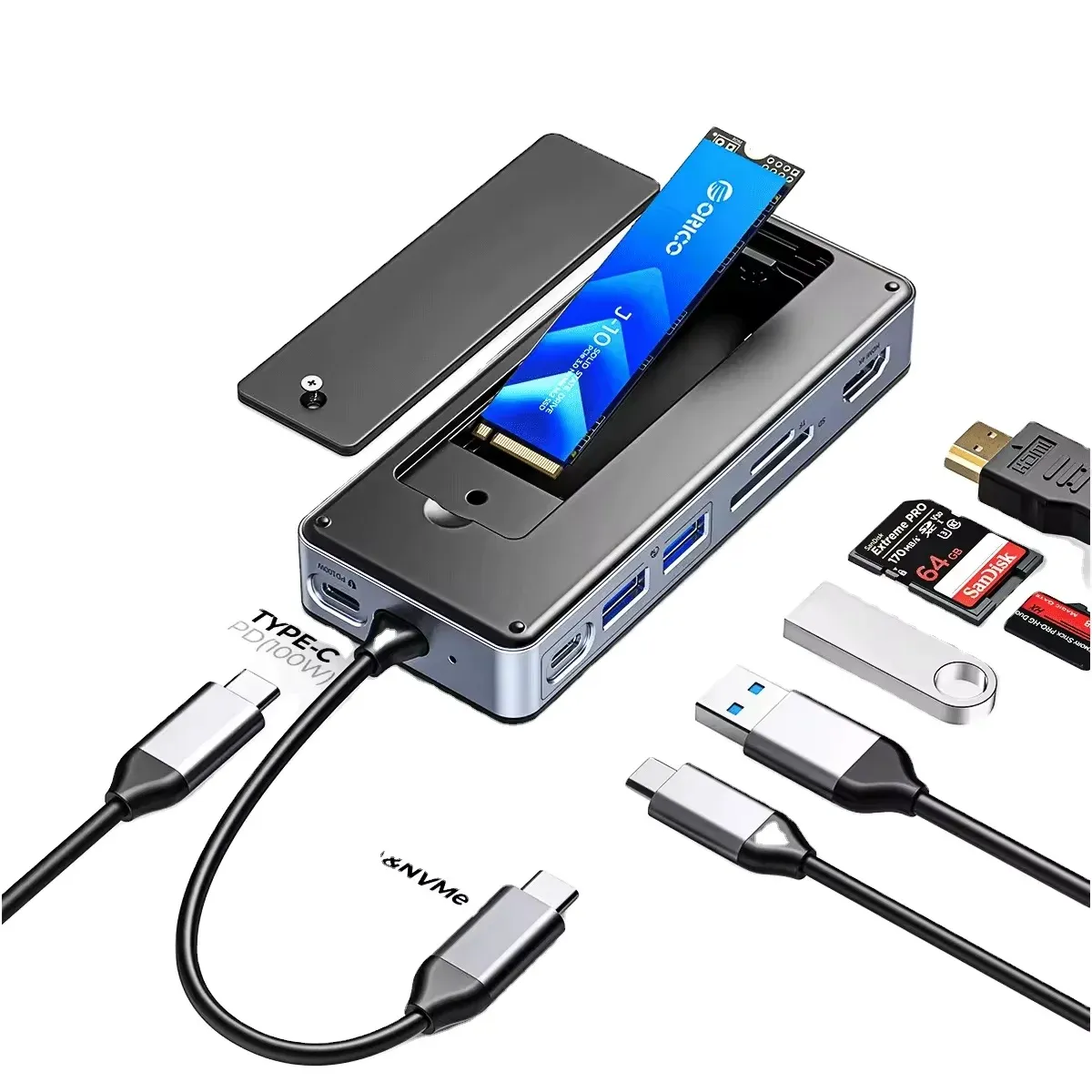 ORICO 10-in-1 dockingstation met M.2 SSD-behuizing en 4K-uitvoer