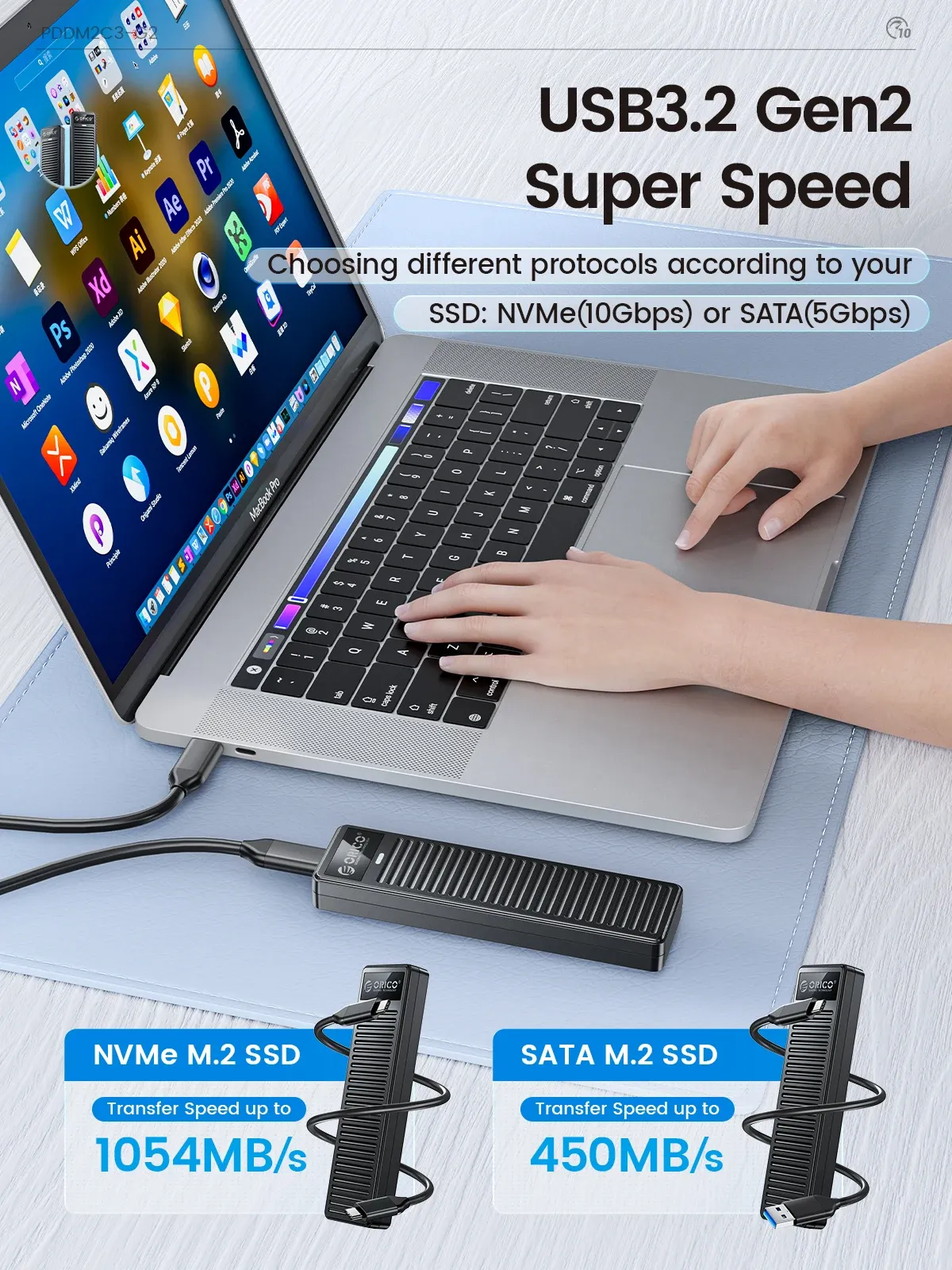 ORICO M.2 NVMe SSD-behuizing 10Gbps met gereedschapsloze montage