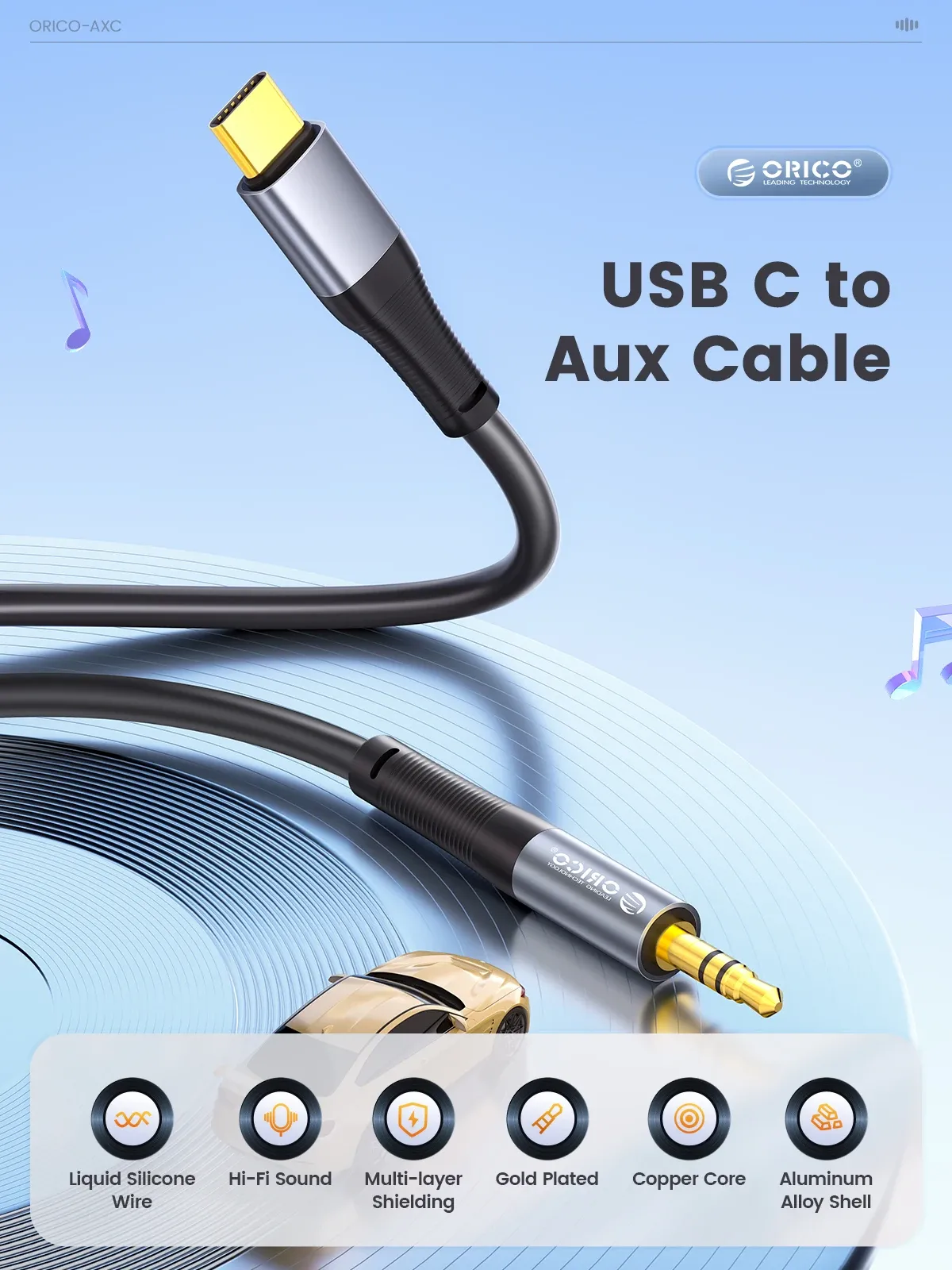 ORICO USB-C naar 3,5 mm AUX-audiokabel voor auto en headset