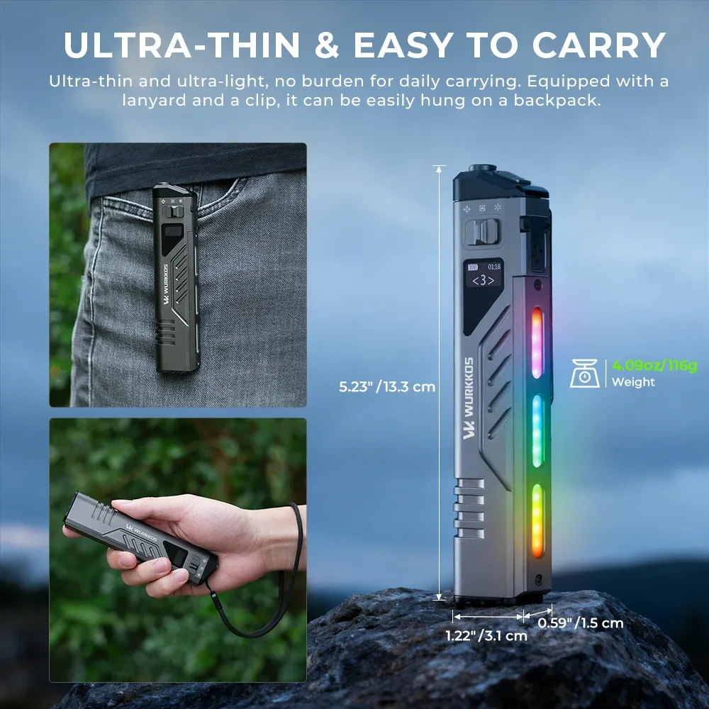 Wurkkos TD11 Slim tactische EDC-zaklamp met OLED en RGB