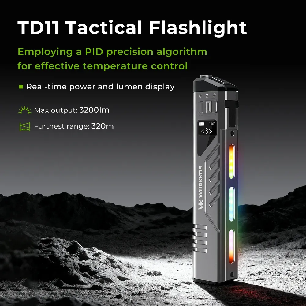 Wurkkos TD11 Slim tactische EDC-zaklamp met OLED en RGB