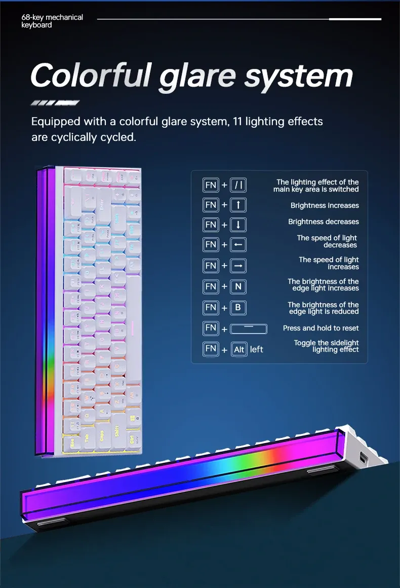 Ajazz NK68 bedraad mechanisch toetsenbord met RGB-lichtstrip