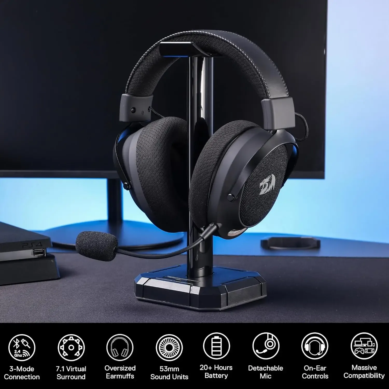 Redragon H858 tri-mode gamingheadset in grijs