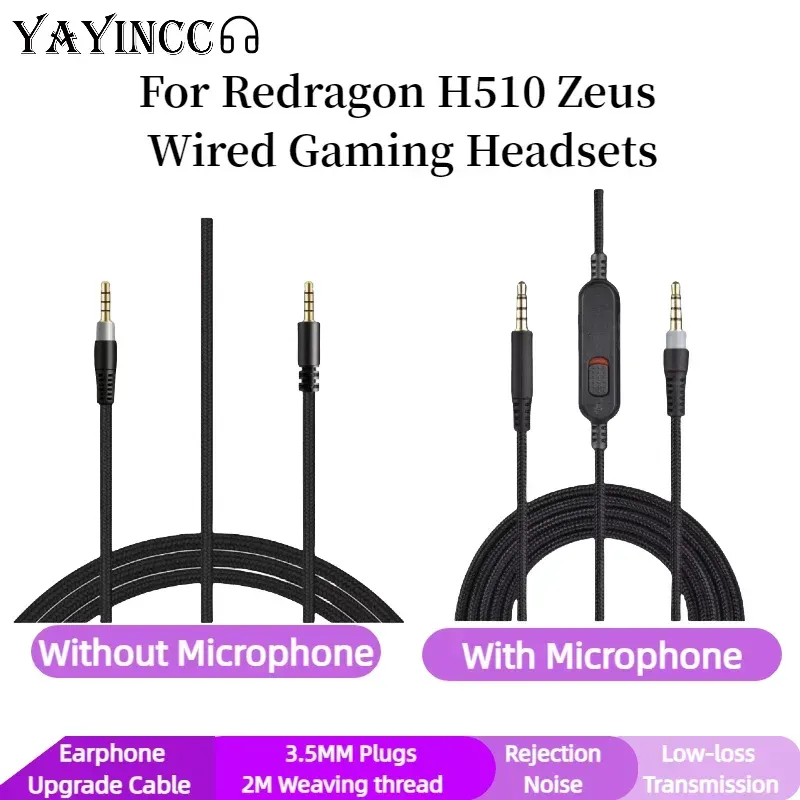 REDRAGON H510 vervangende gevlochten kabel met volumeregeling en mute