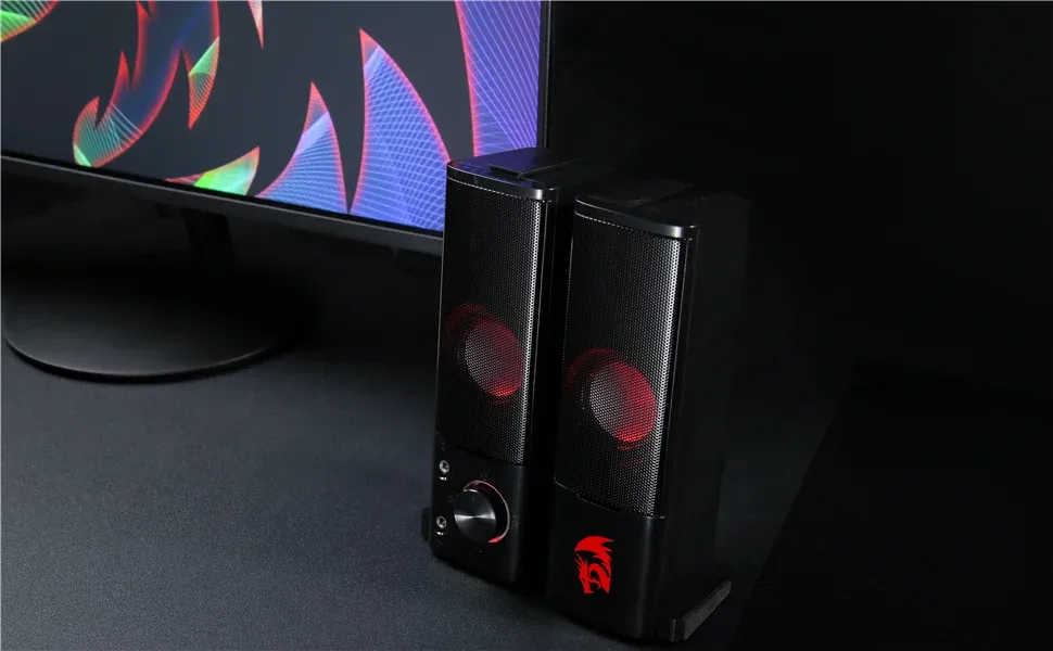 Redragon GS550 compacte 2.0 desktop soundbar met rode verlichting