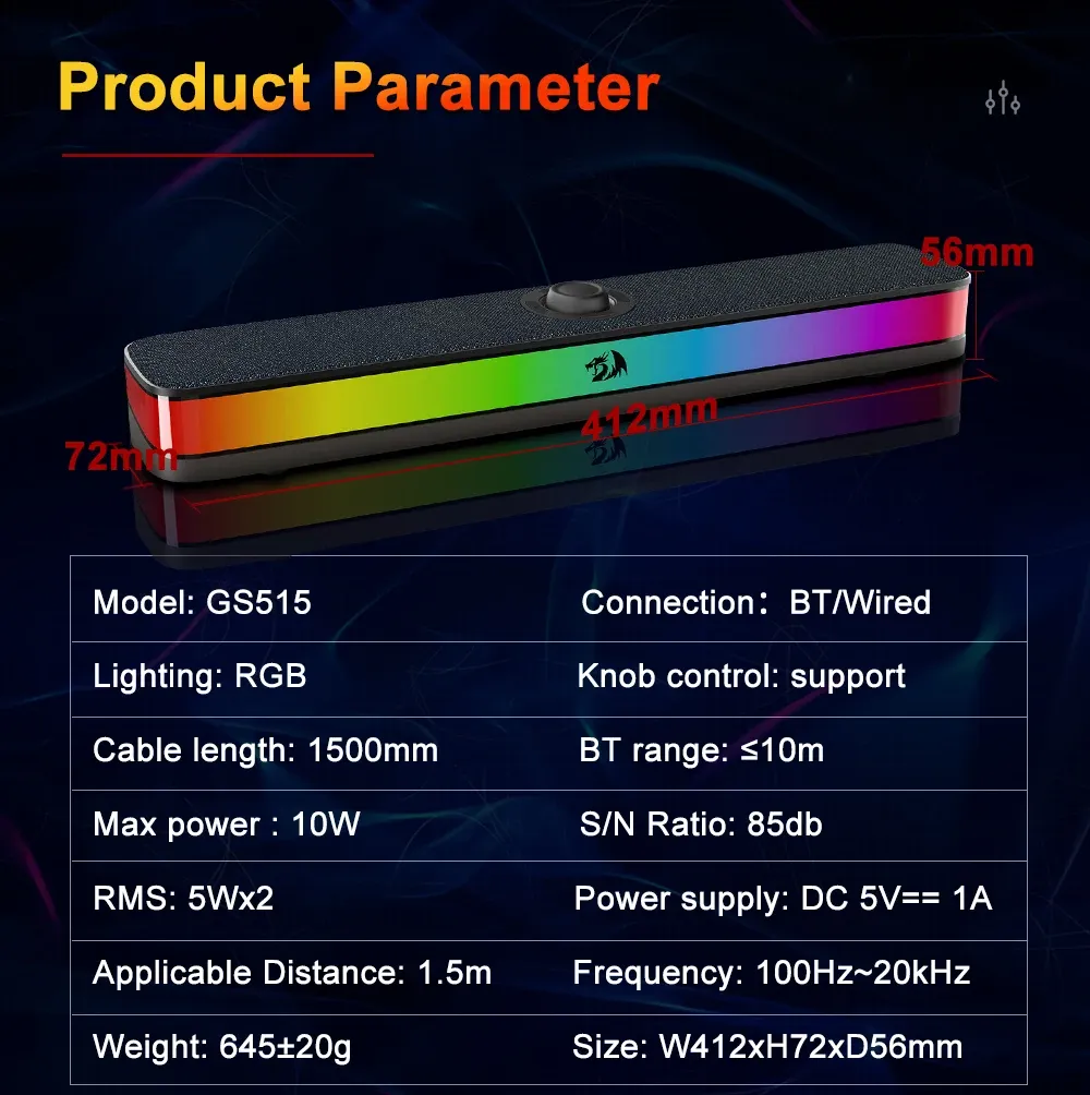 REDRAGON NEO GS515 RGB desktop soundbar met Bluetooth
