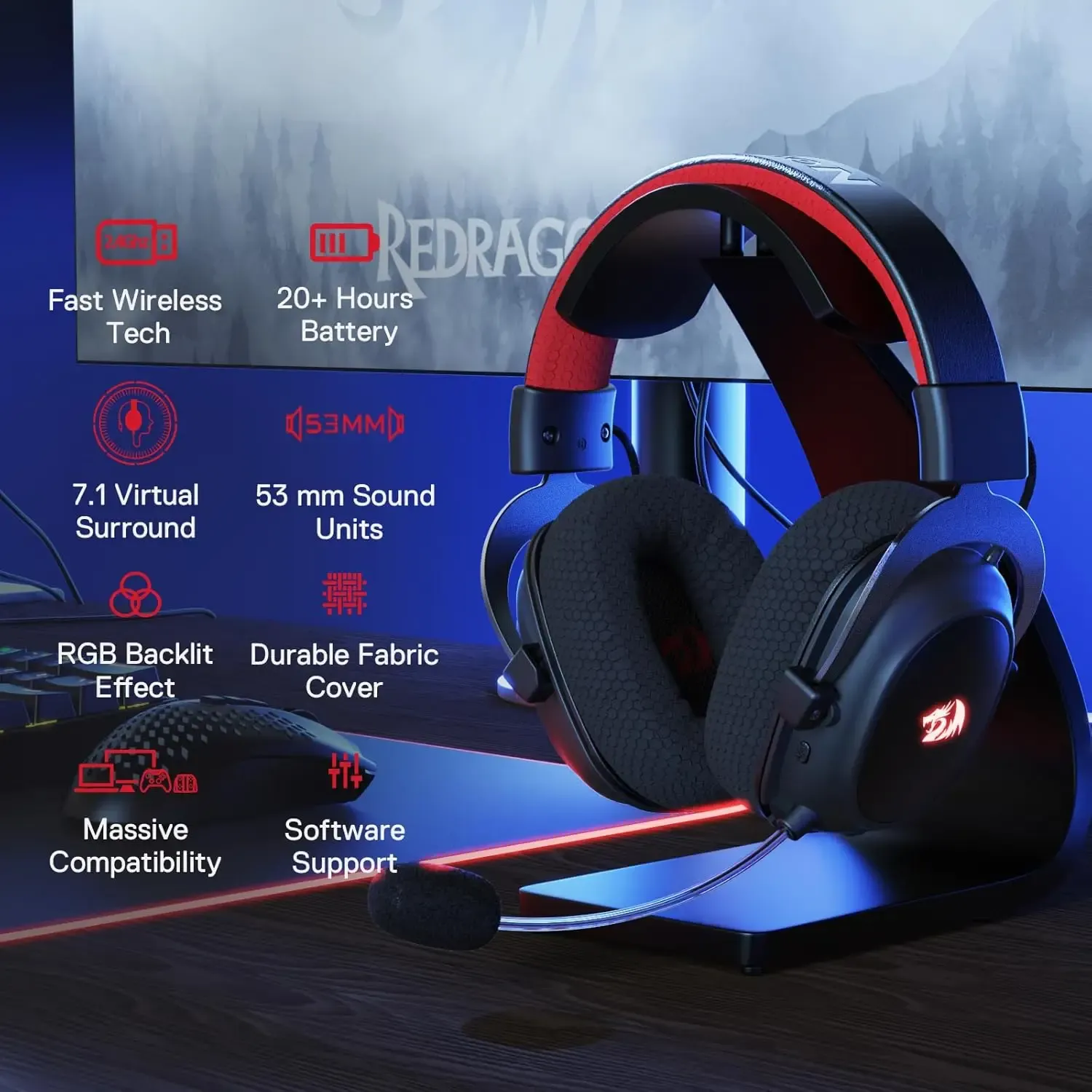 Redragon H510 Pro Zeus-X draadloze gamingheadset met 7.1 surround
