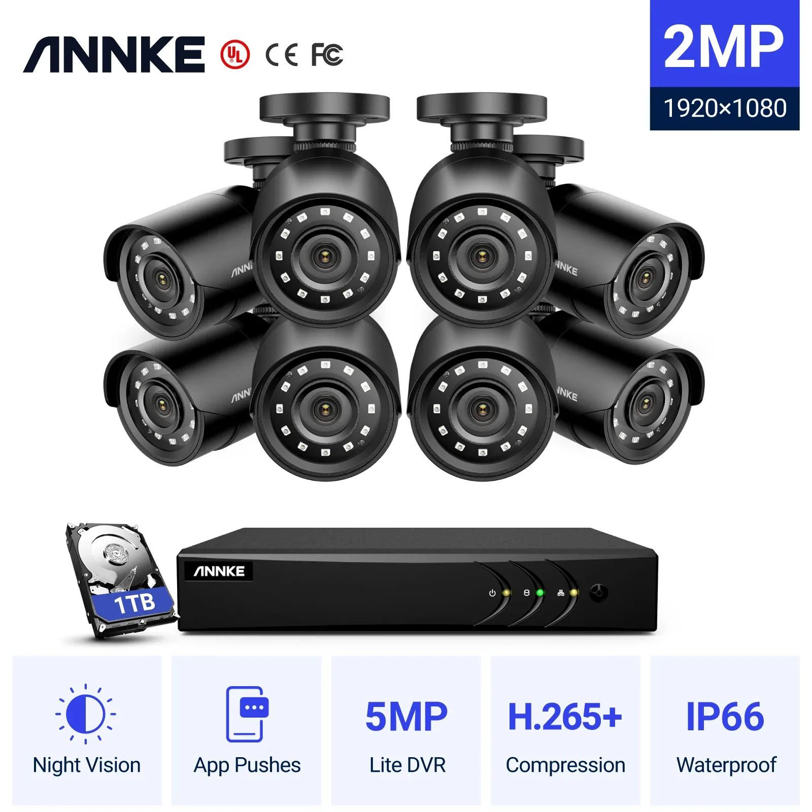 ANNKE 8-kanaals 1080P CCTV-beveiligingsset met 2TB-opslag