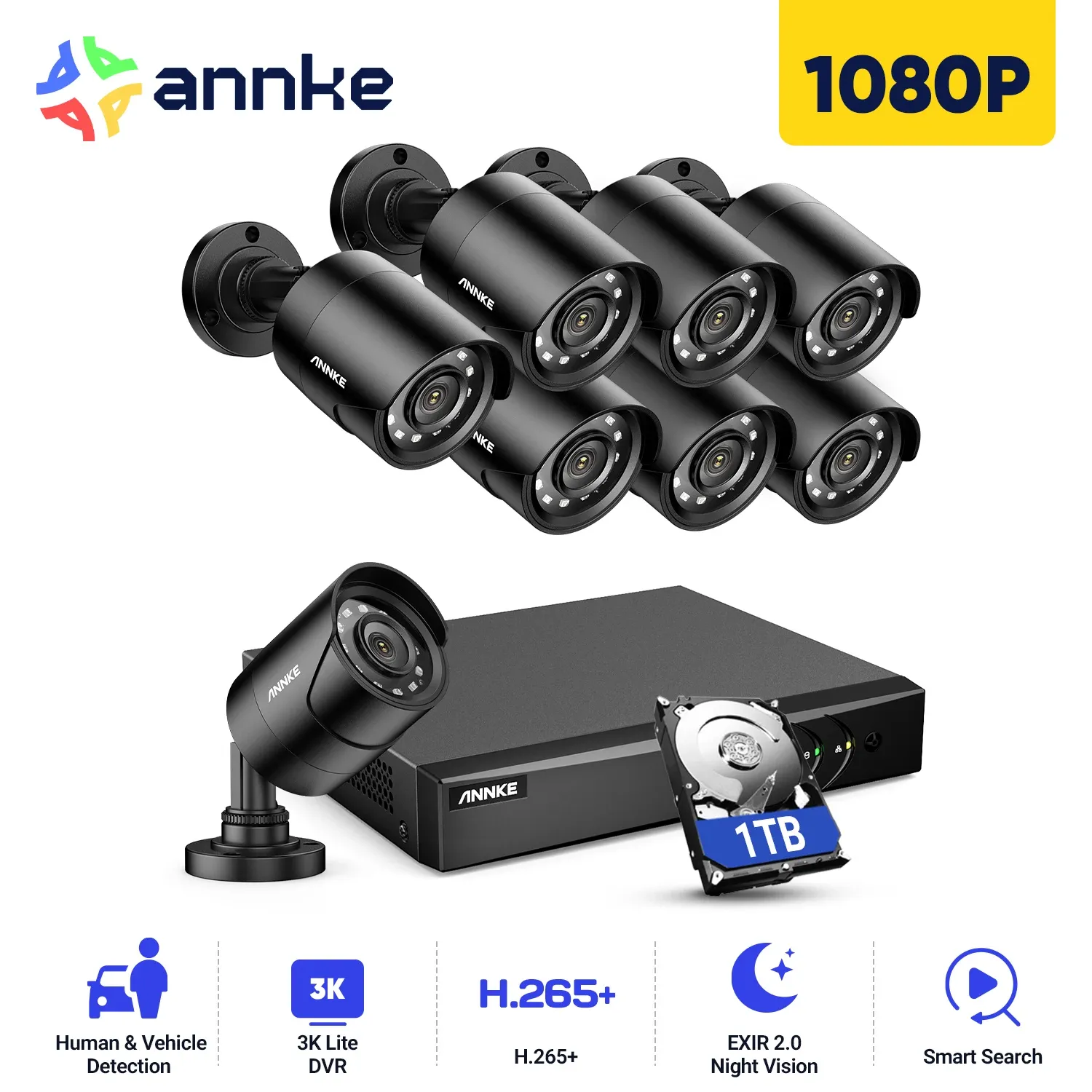 ANNKE 8-kanaals 1080P CCTV-beveiligingsset met 2TB-opslag