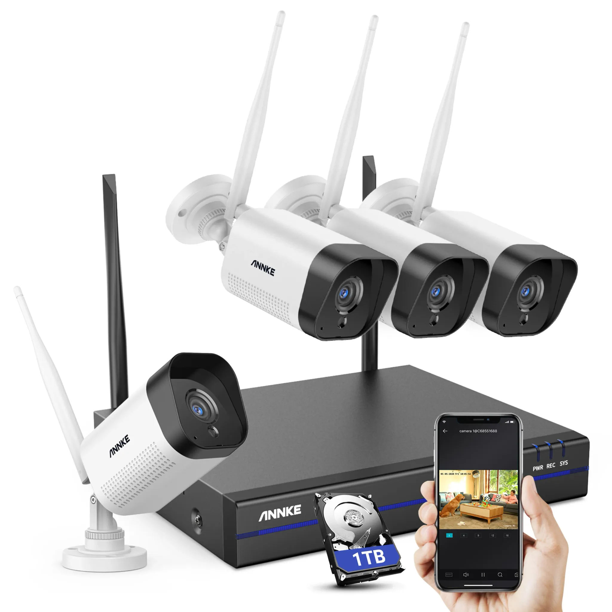 ANNKE 8-kanaals WiFi NVR-set met 4 camera’s en 1TB