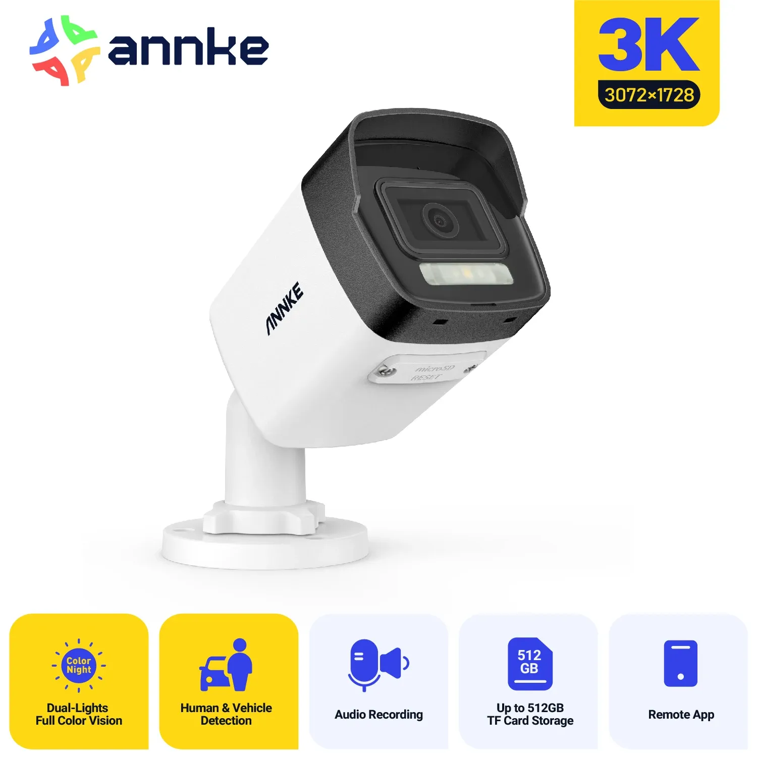 ANNKE 3K PoE beveiligingscamera met microfoon voor binnen en buiten