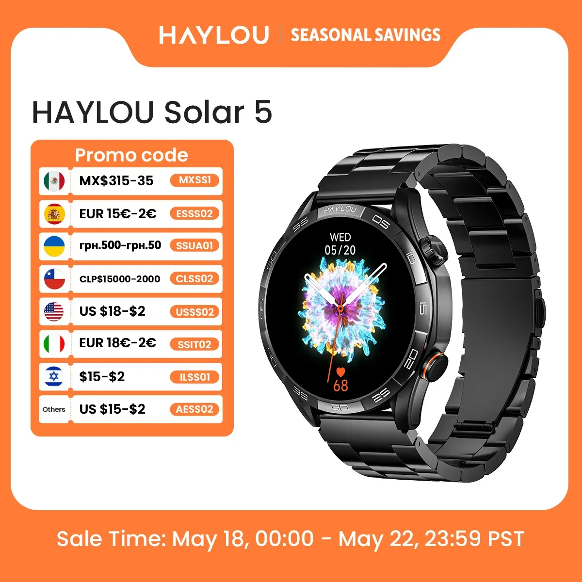 HAYLOU Solar 5 AMOLED smartwatch met bellen en lange accuduur