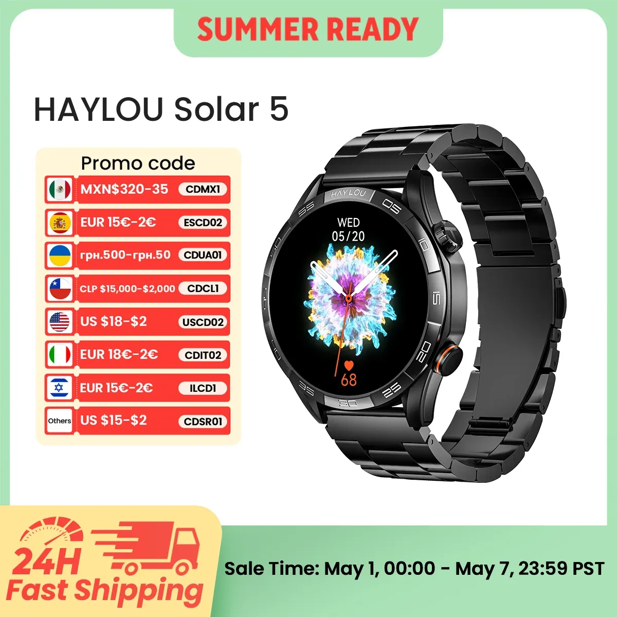 HAYLOU Solar 5 AMOLED smartwatch met bellen en lange accuduur