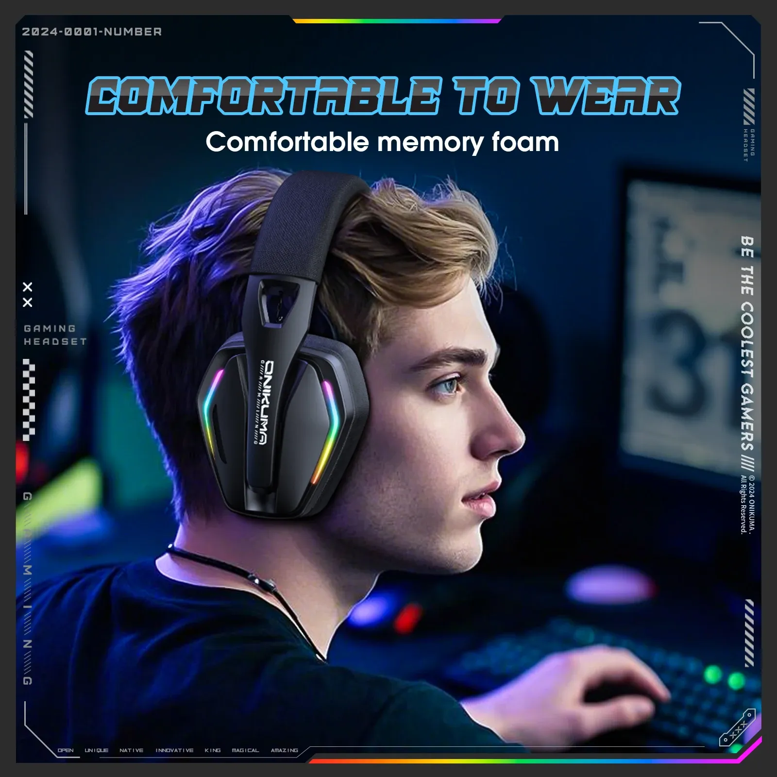 Onikuma GT826 tri-mode gamingheadset met 40mm drivers