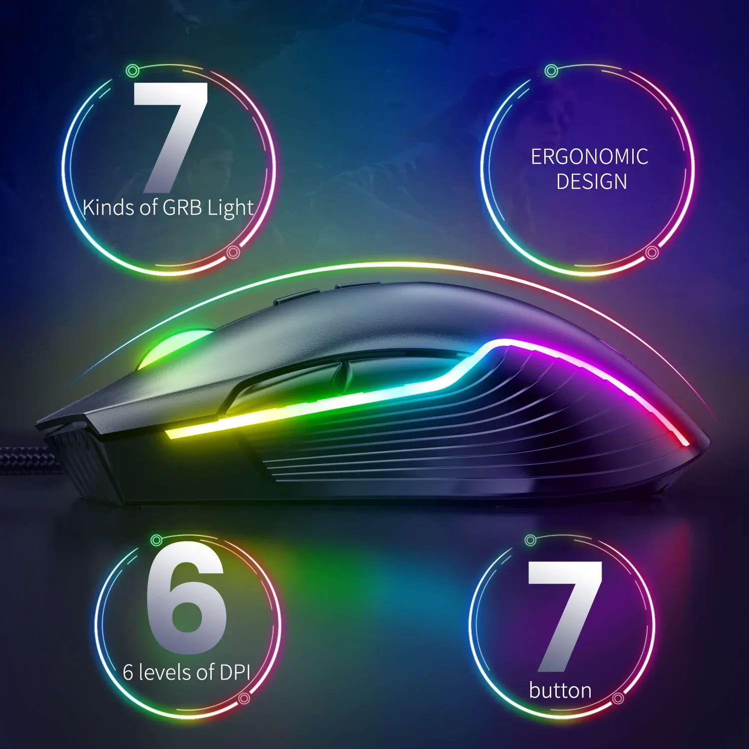 ONIKUMA bedrade gamingmuis met 6400 DPI en RGB-verlichting