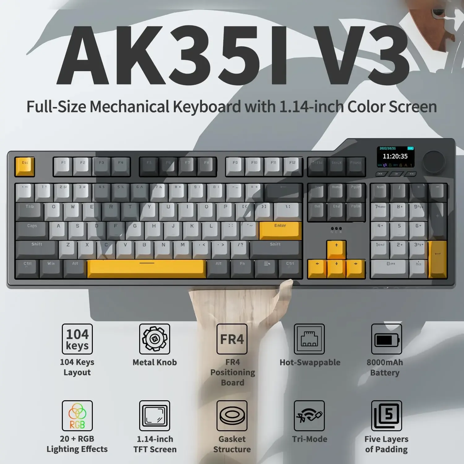 Ajazz AK35I V3 MAX full-size mechanisch toetsenbord met tri-mode verbinding