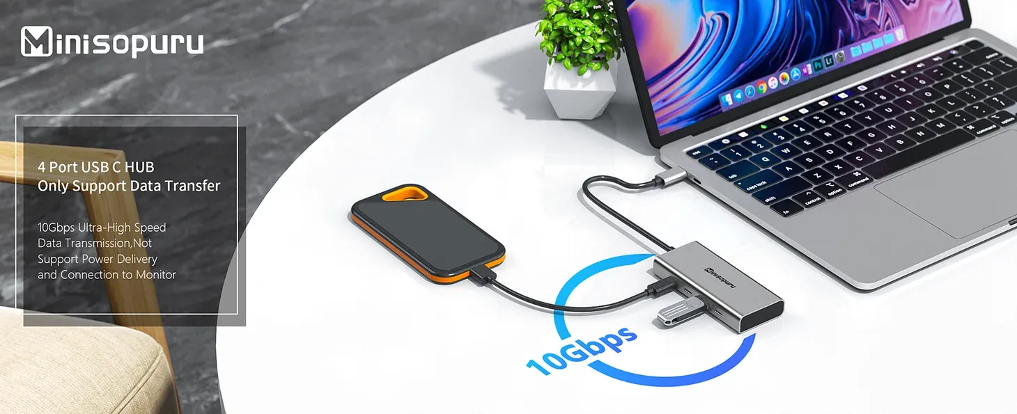 Minisopuru 4-poorts USB-C hub 10 Gbps