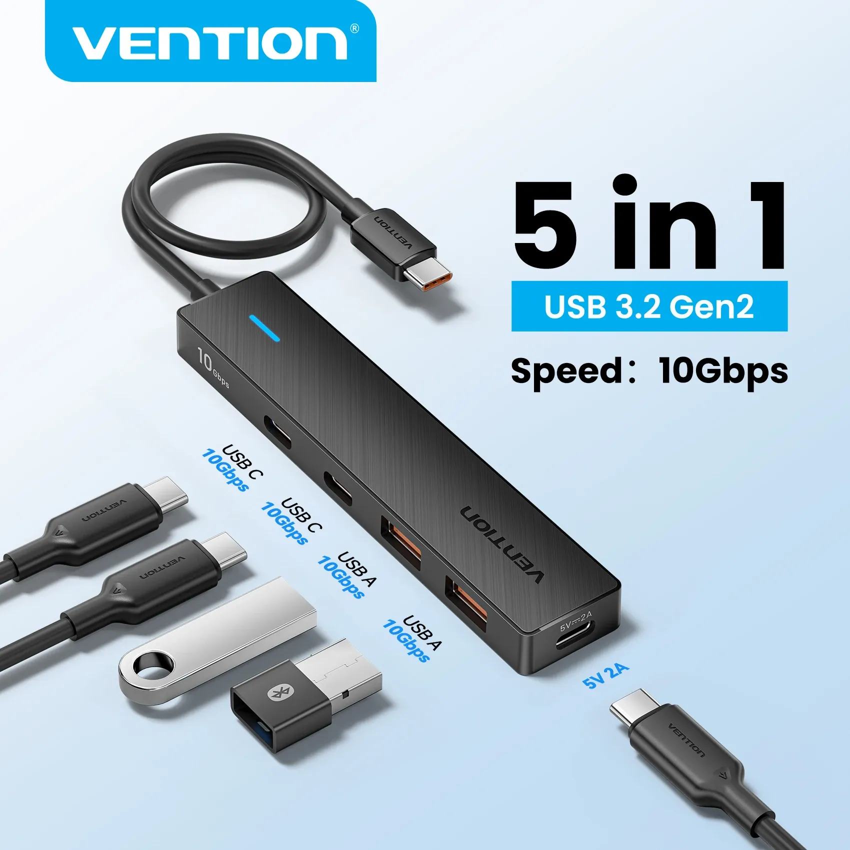 Vention 5-in-1 USB 3.2 Gen2 hub met 10Gbps