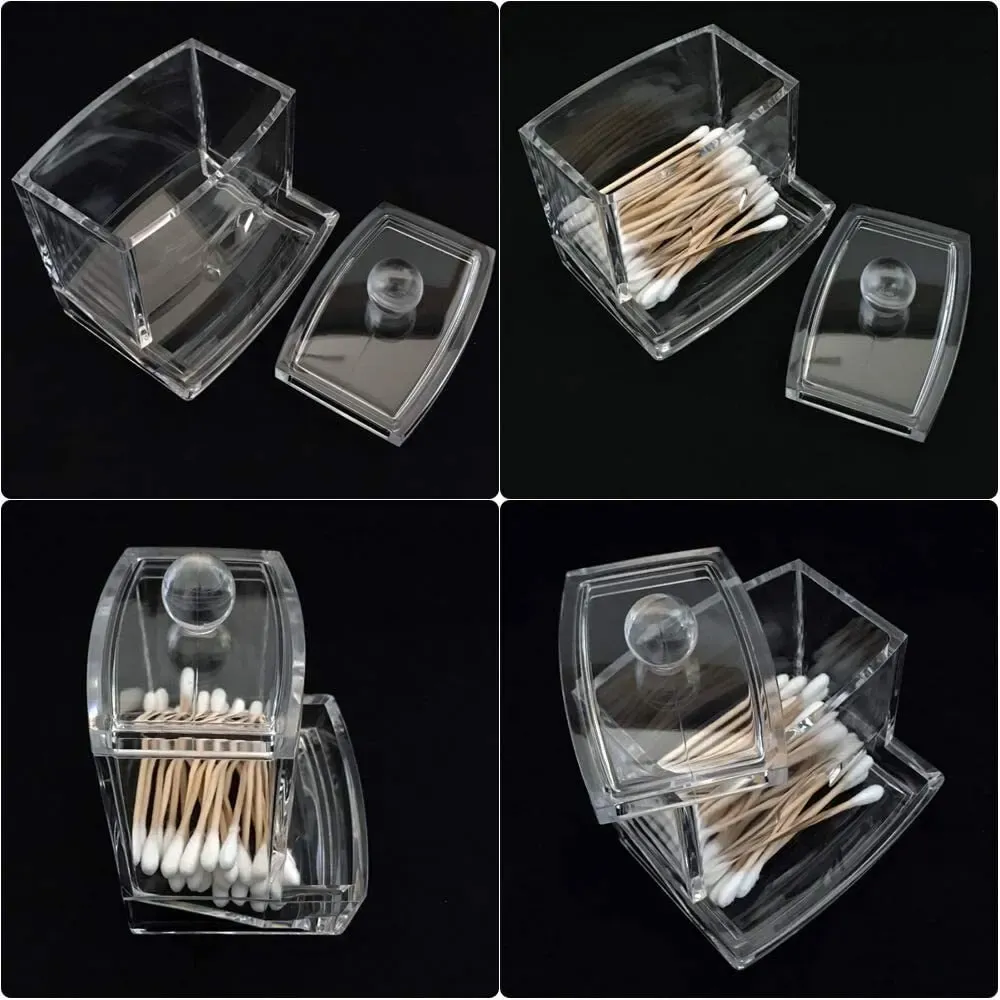 Transparante acrylhouder voor wattenstaafjes met deksel