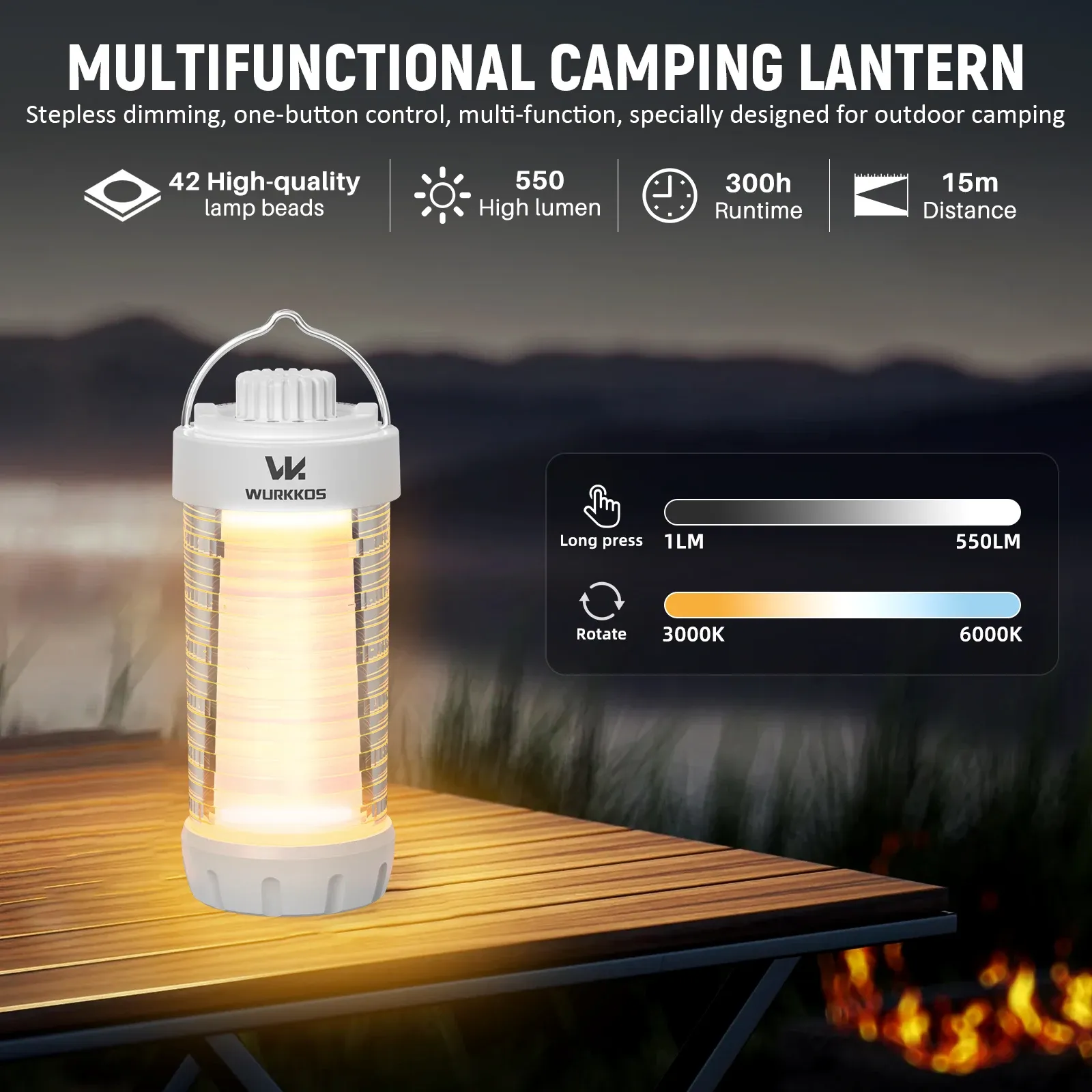 Wurkkos CL01 oplaadbare campinglamp met RGB en magneet