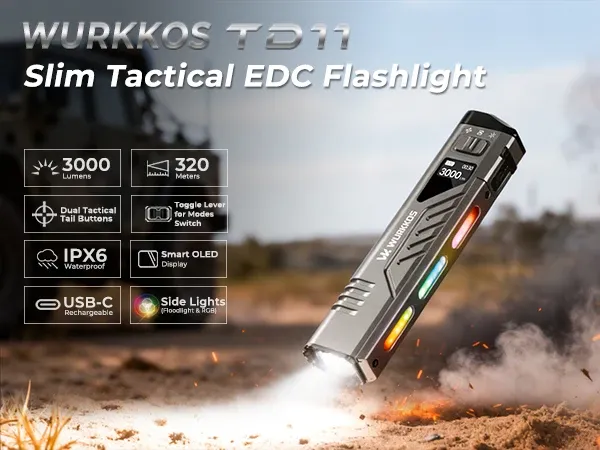 Wurkkos TD11 tactische EDC-zaklamp met USB-C en 3000 lumen