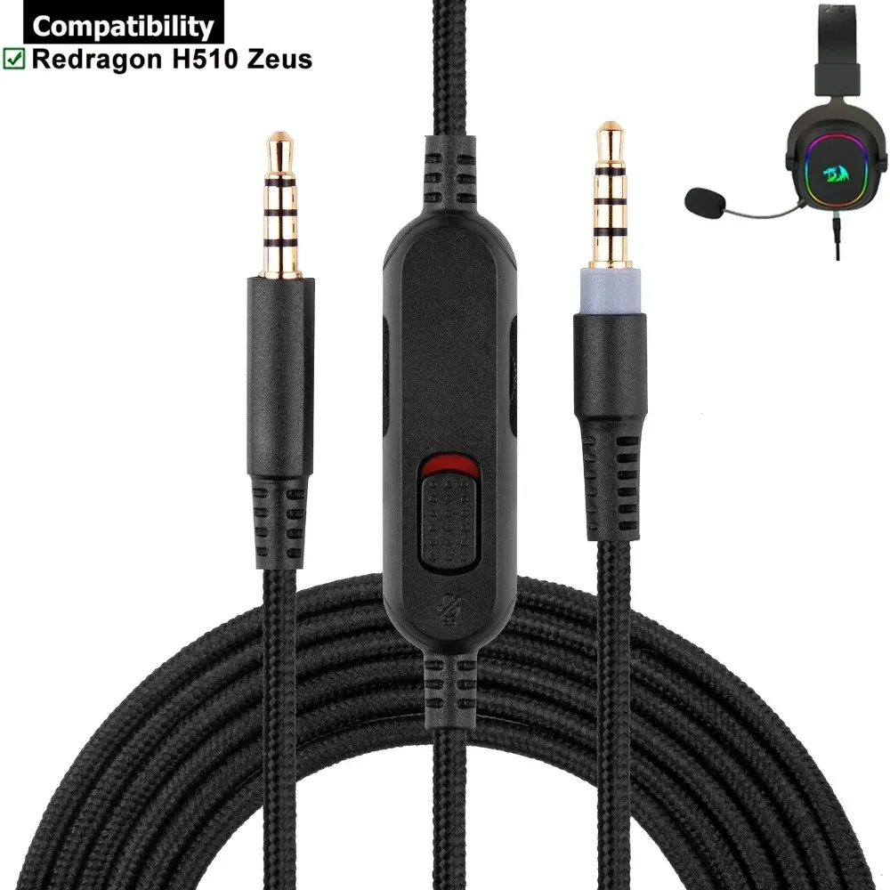 Vervangende gevlochten headsetkabel voor Redragon H510 Zeus met volumeregeling