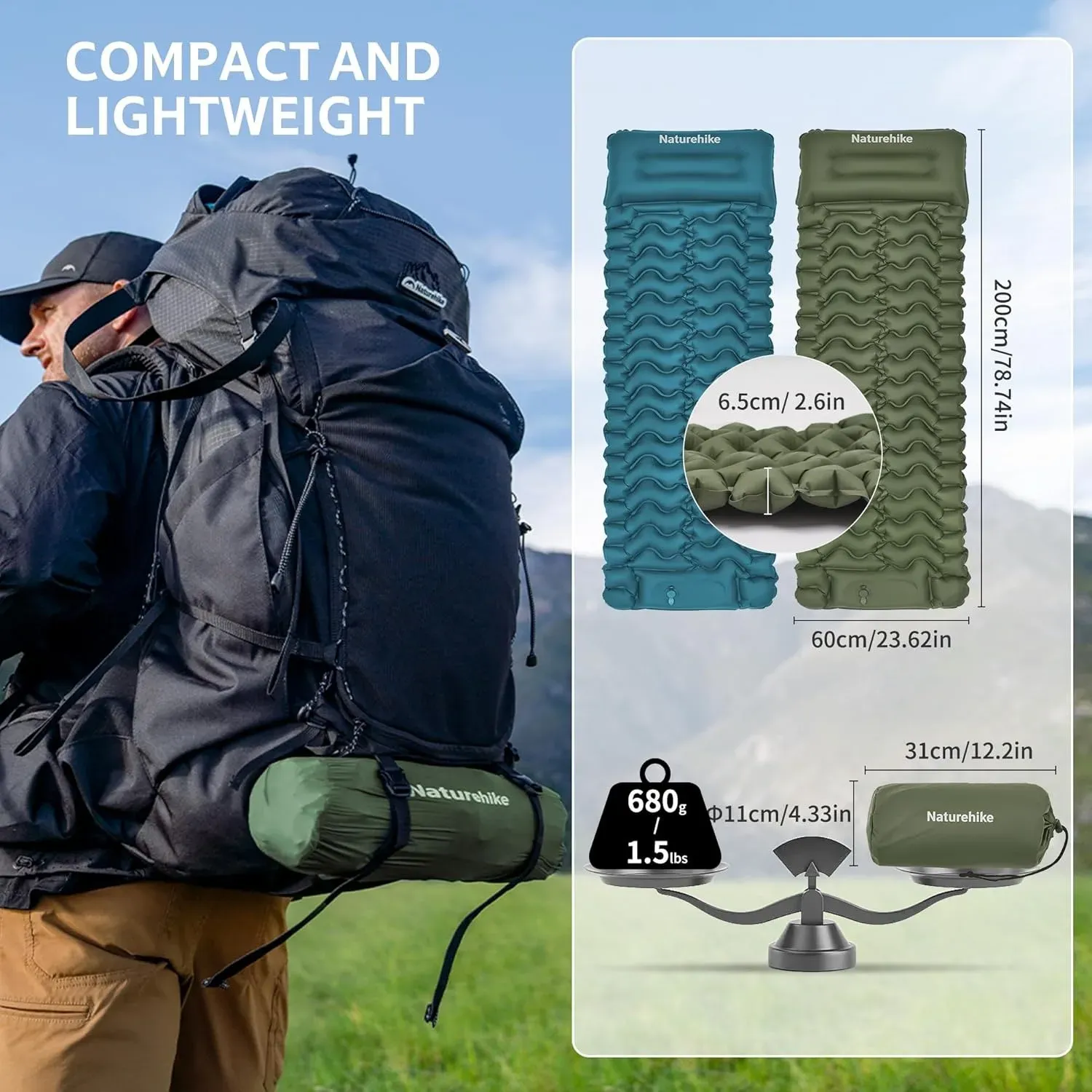 Naturehike lichtgewicht slaapmat met voetpomp en 6,5 cm comfort
