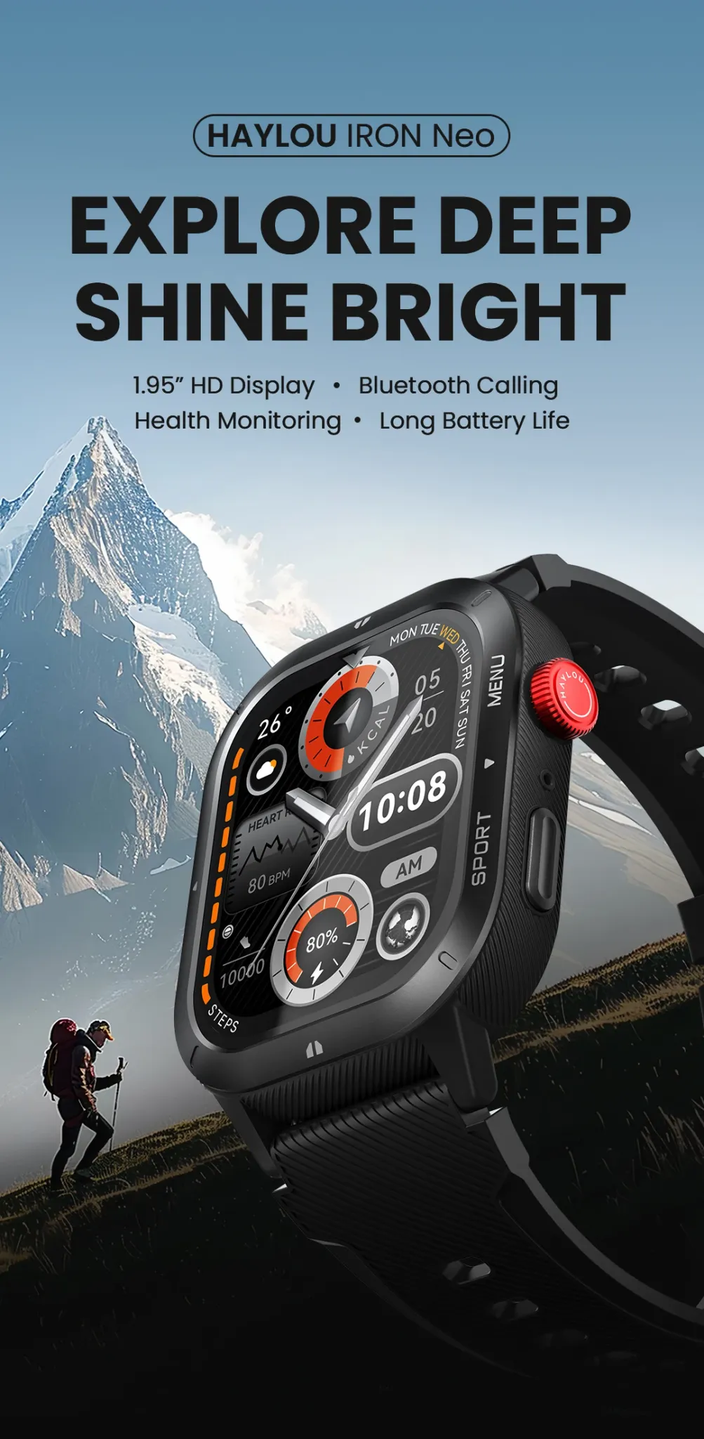 Haylou IRON NEO smartwatch met groot HD-scherm en belfunctie