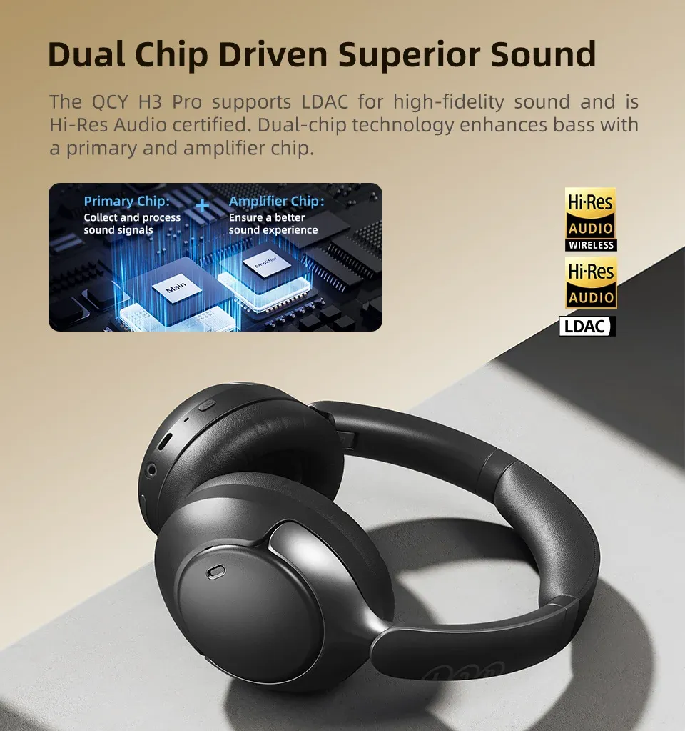 QCY H3 Pro ANC over-ear koptelefoon met LDAC en adaptieve ruisonderdrukking