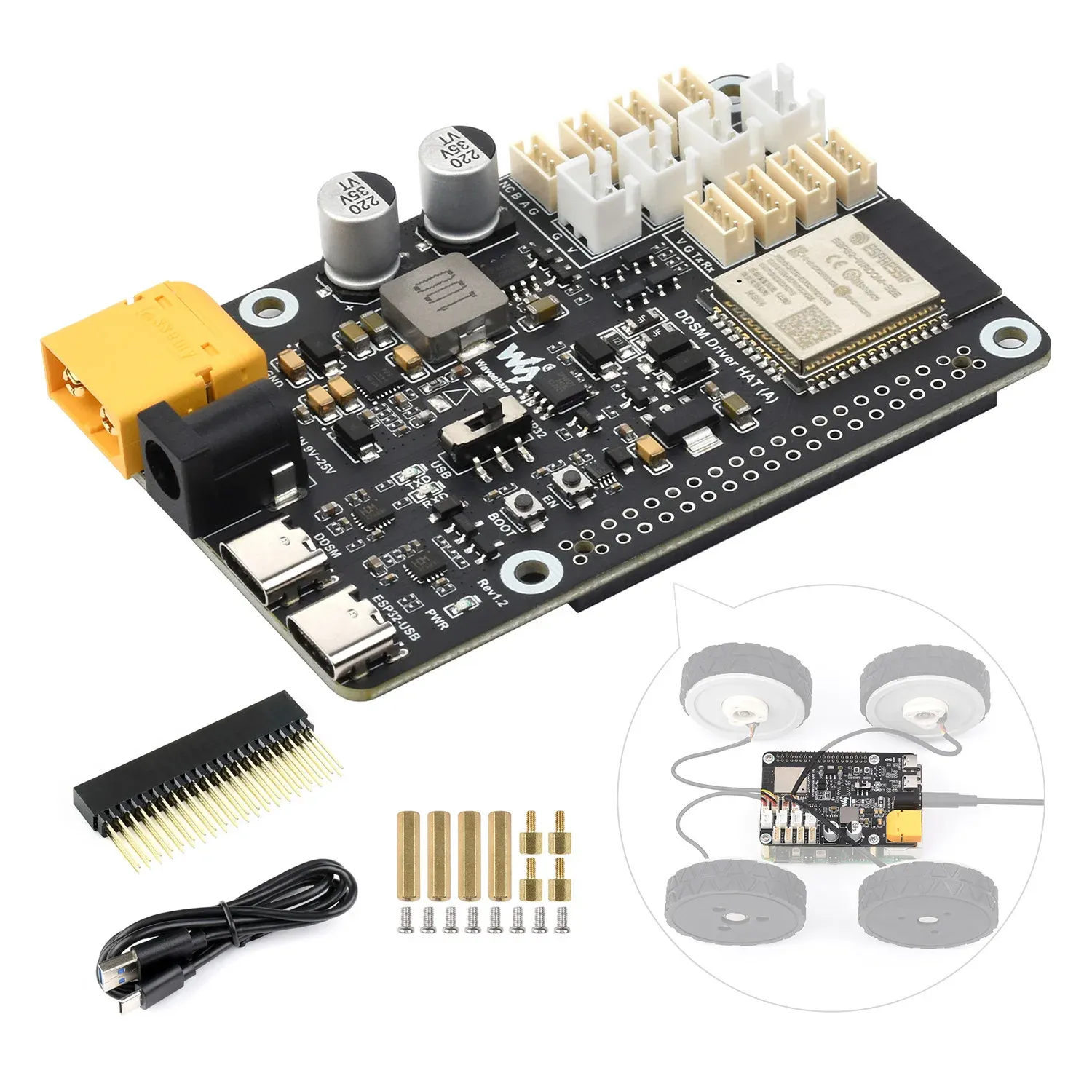 Waveshare DDSM Driver HAT met ESP32 en Wi‑Fi-besturing