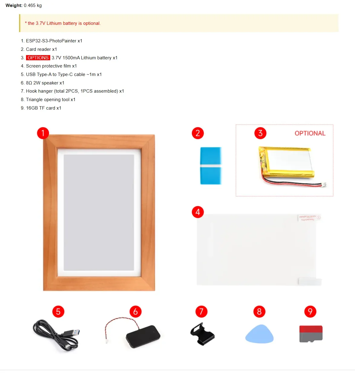Waveshare ESP32-S3 E-paper fotolijst met houten frame