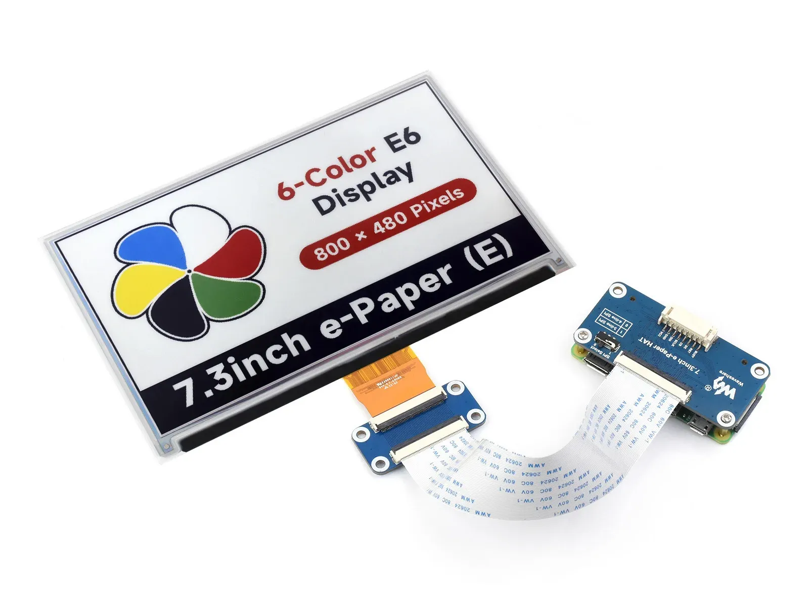 Waveshare 7,3 inch 6-kleuren e-paper display voor ontwikkelboards