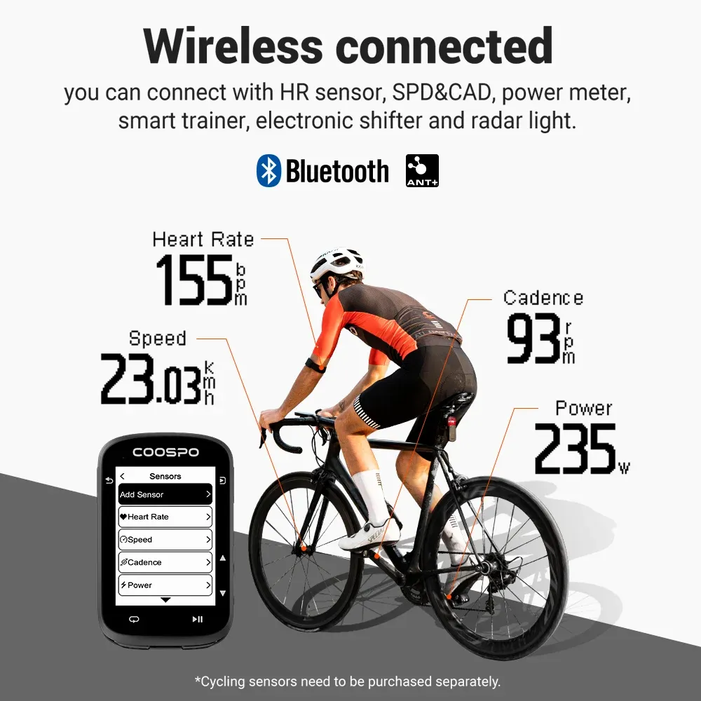 COOSPO CS500 GPS-fietscomputer met navigatie en ANT+