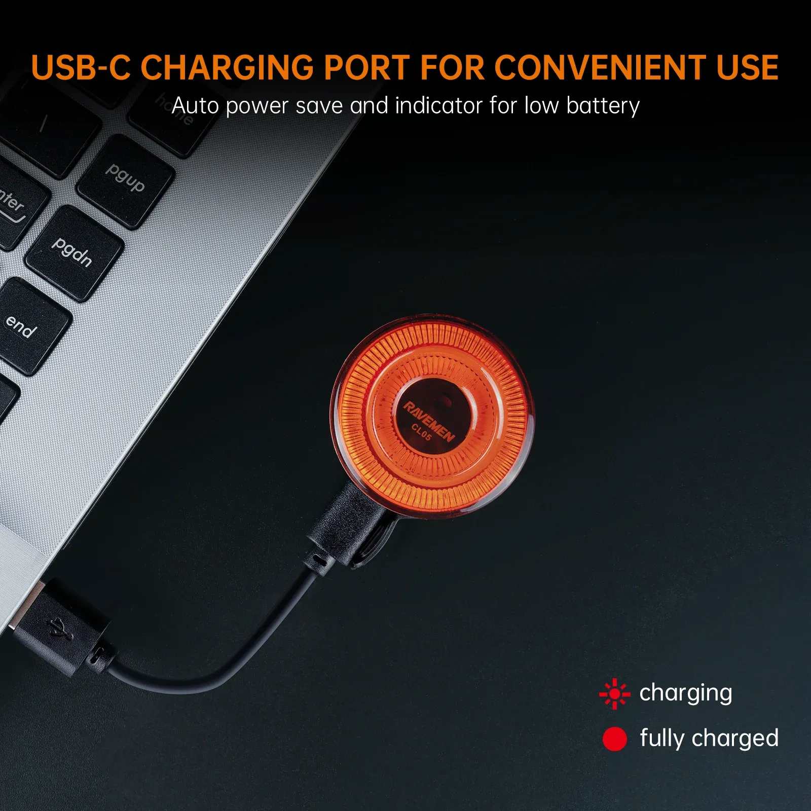 RAVEMEN CL05 slimme USB-C achterlamp voor fiets