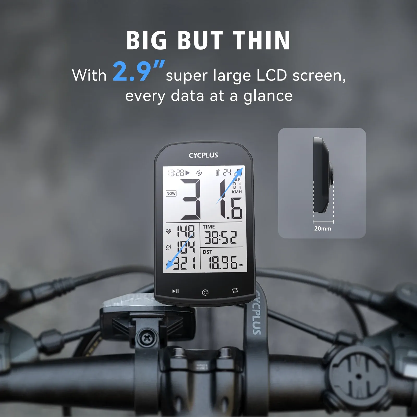 CYCPLUS M1 draadloze GPS-fietscomputer met 2,9 inch scherm