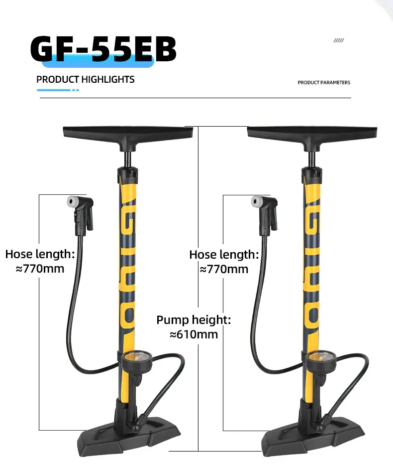 GIYO vloerfietspomp met grote manometer en dual valve