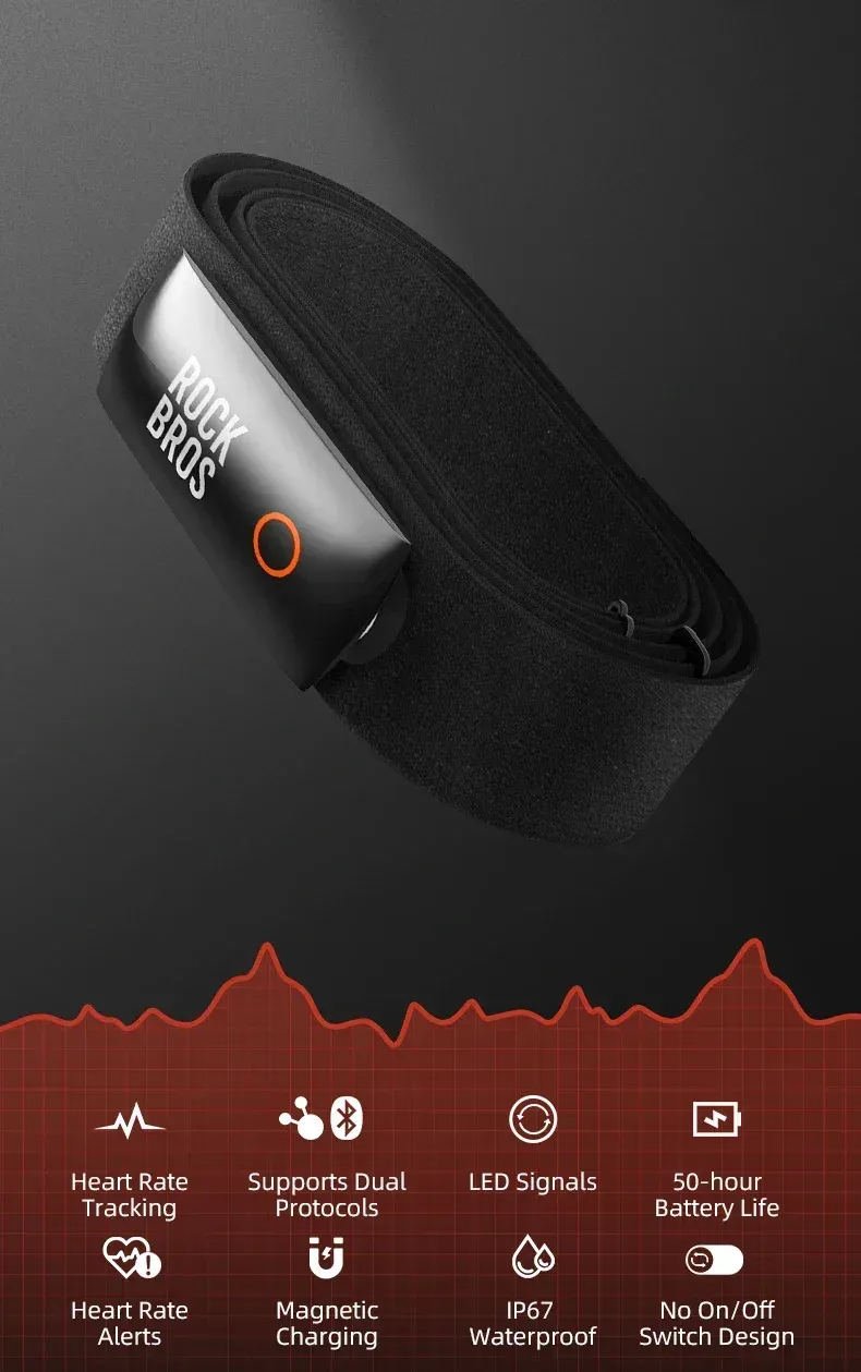 ROCKBROS borsthartslagmeter met Bluetooth en ANT+