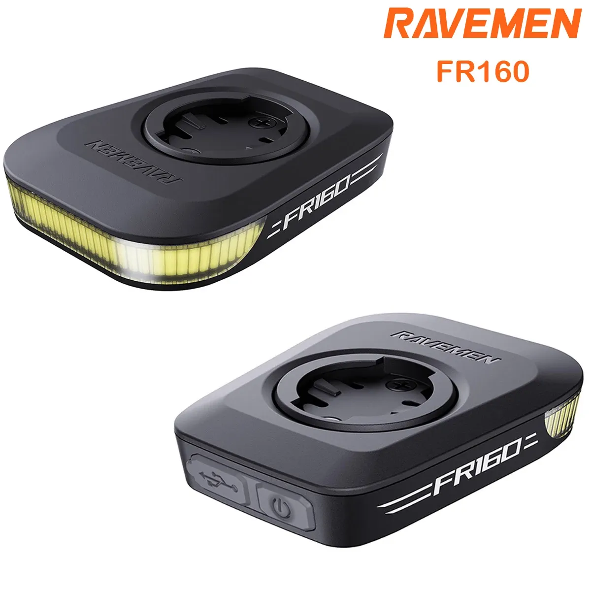 RAVEMEN FR160+TR20 fietslampenset met Garmin-houder