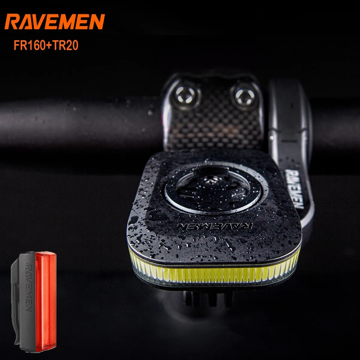 RAVEMEN FR160+TR20 fietslampenset met Garmin-houder