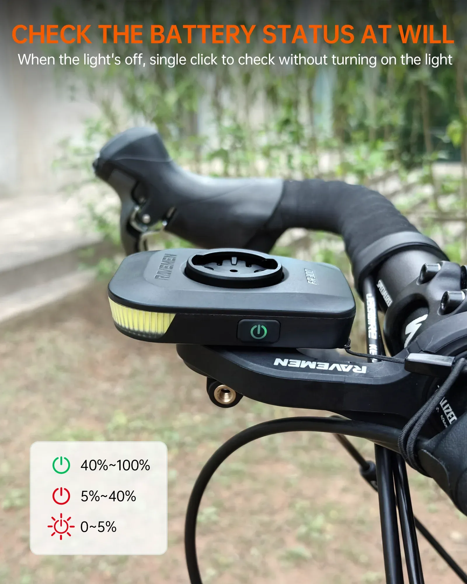 RAVEMEN FR300 dagfietslamp met Garmin-montage
