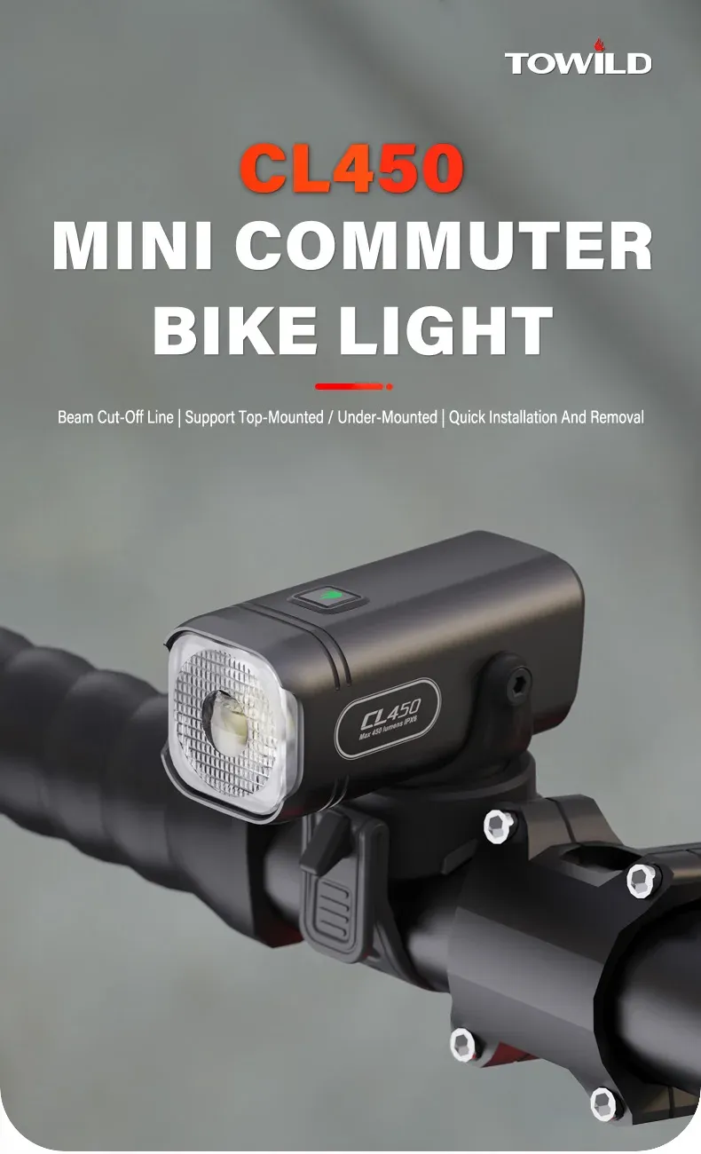 TOWILD CL450 compacte fietsvoorlamp met anti-verblinding