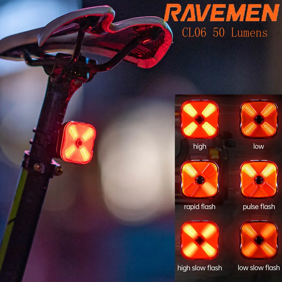 RAVEMEN CL06 slimme achterlamp met rem- en sensormodus