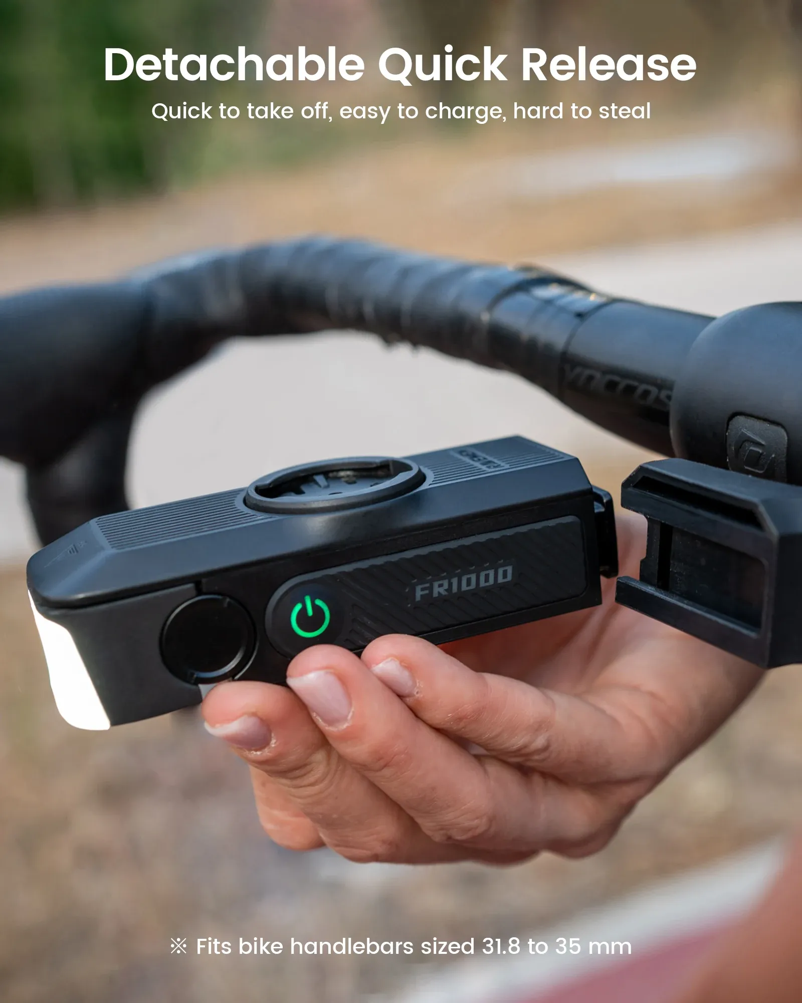 RAVEMEN FR1000 fietslamp met Garmin-houder en powerbankfunctie