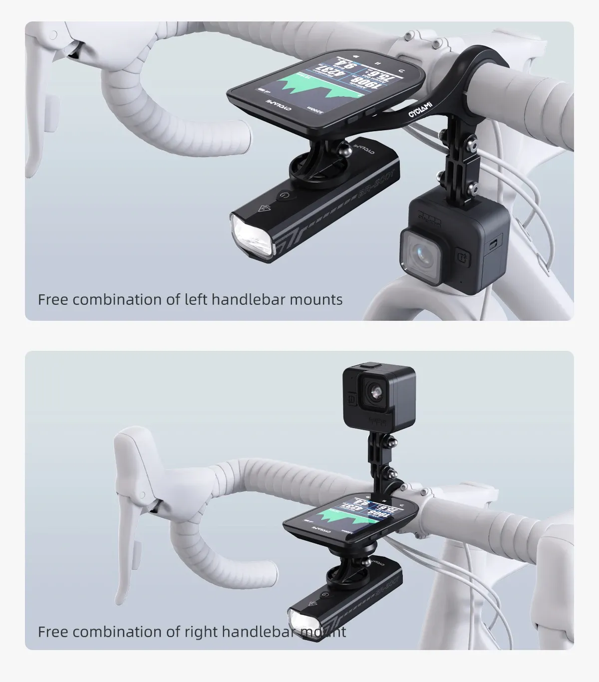 CYCLAMI M5/M6 fietscomputer- en lampenhouder met GoPro-adapter