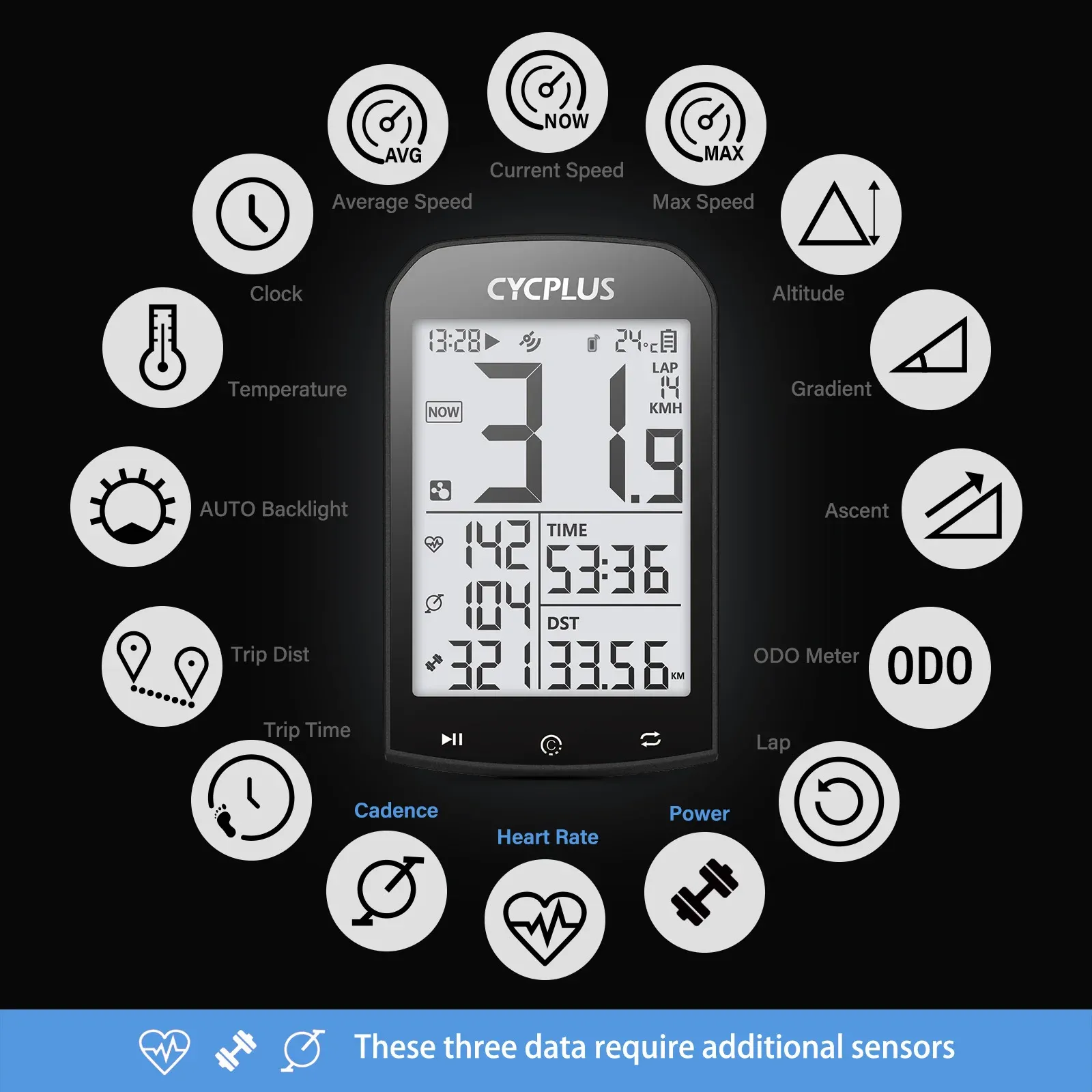 CYCPLUS M1 draadloze GPS fietscomputer met ANT+ en Bluetooth