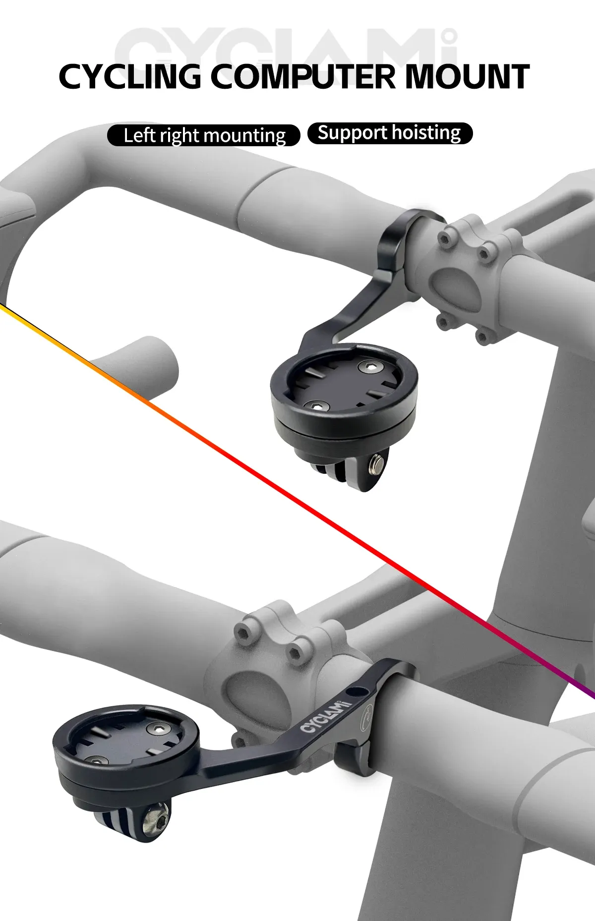 CYCLAMI aluminium dubbele fietscomputerhouder met lampbeugel