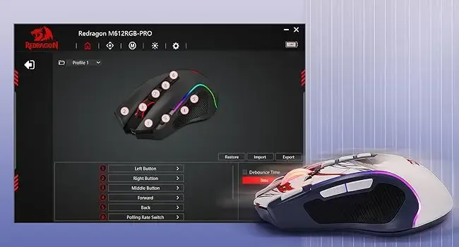 Redragon M612AK PRO RGB gamingmuis met 8000 DPI en 9 knoppen