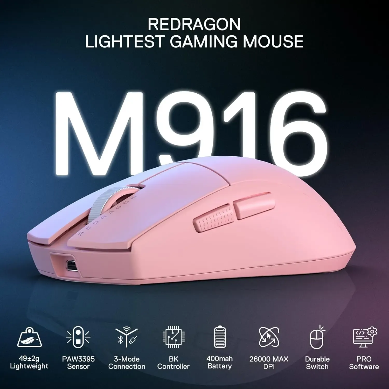 Redragon M916 PRO draadloze ultralichte gamingmuis met 26K DPI